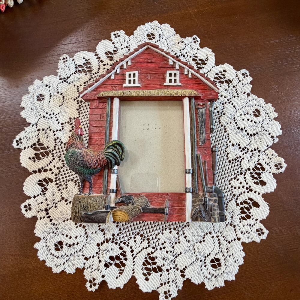Rustic Red Barn Rooster Picture Frame Farmhouse Country Decor 3.5x5 Photo
